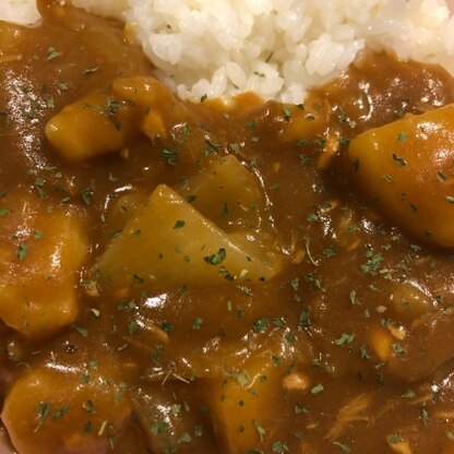 お肉がなかったのでツナ2缶入れて作りました！お肉のカレーより美味しかったです！おかわりしました(*≧∀≦*)